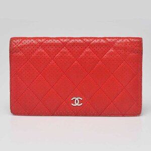 Chanel Red Perforated Lambskin Leather L Yen Wallet